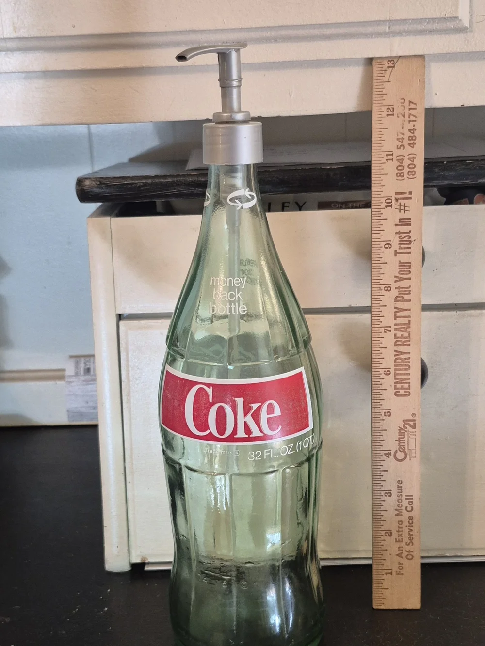 Coke Glass Bottle Soap Dispenser - Green Glass with Red Label